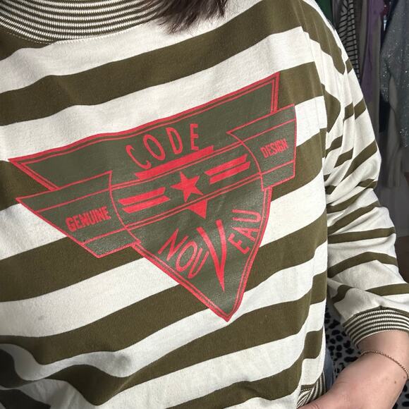 Vintage Code Nouveau Mock Neck Stripe Long Sleeve Crop Top Size Small - Picture 6 of 6